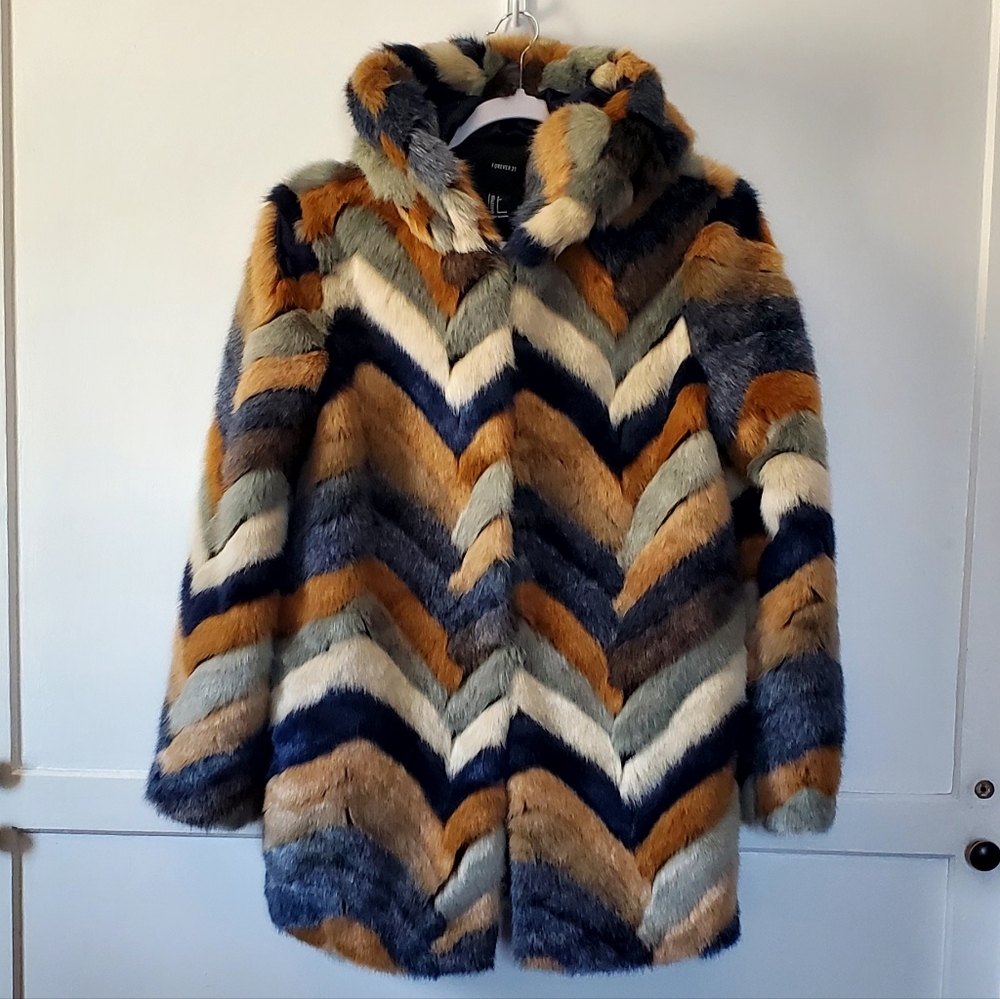Forever 21 multicolor faux fur hooded Coat
